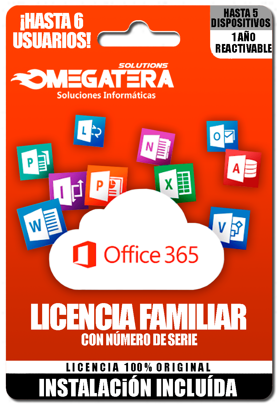 OFFICE 365 LICENCIA FAMILIAR CON NÚMERO DE SERIE - 1 AÑO - REACTIVABLE OFFICE 365 LICENCIA FAMILIAR CON NÚMERO DE SERIE - 1 AÑO - REACTIVABLE